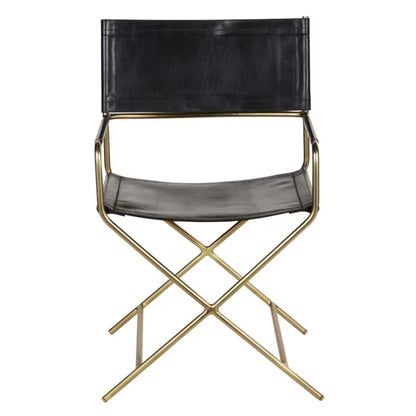 Leather Dinning / Study Chair - Black - Gold