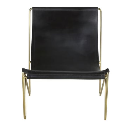 Black Leather Gold metal Lounge Chair