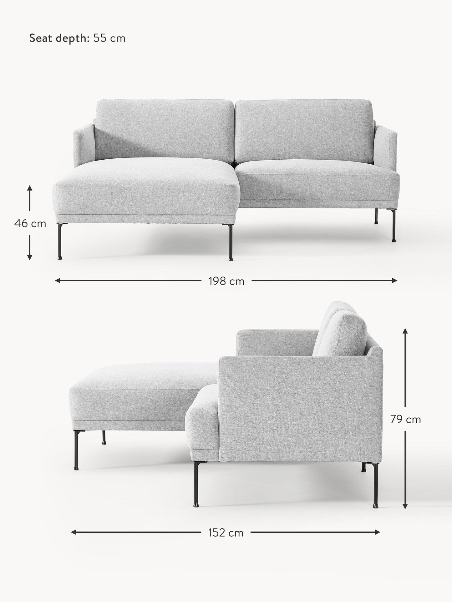 2 Seater Fabric sofa for TV room or Living room - Light Grey