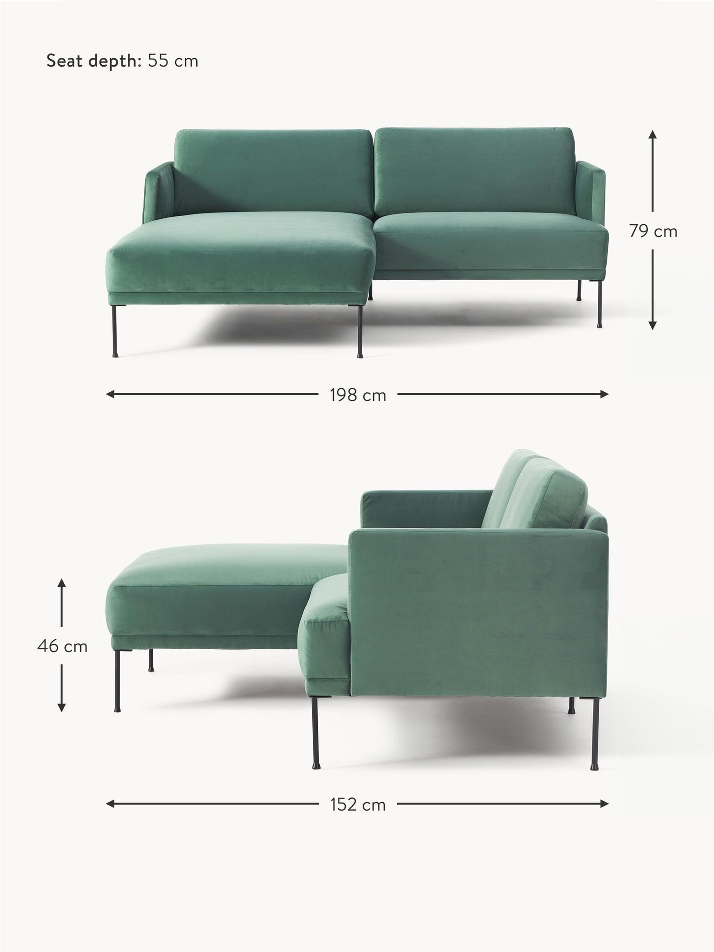 2 Seater Fabric sofa for TV room or Living room - Sea Green